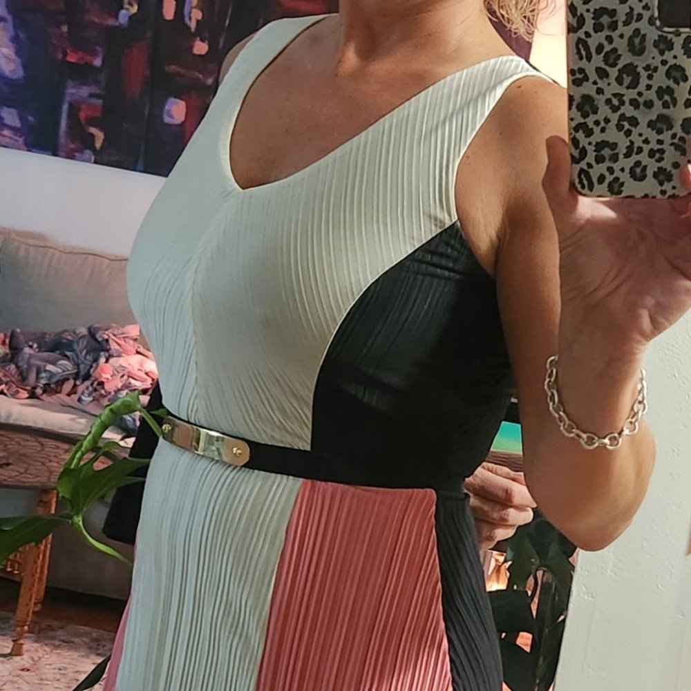 Armani Exchange Silk V Neck Dress - Black, White, Pink - SM